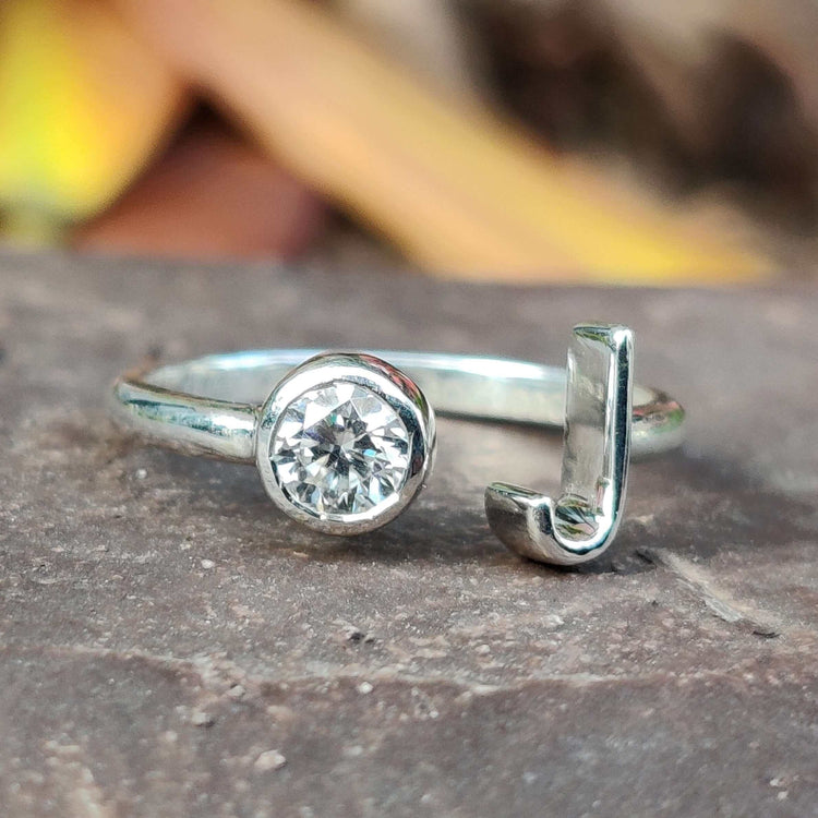 Initial Ring moissanite ring White Gold Ring