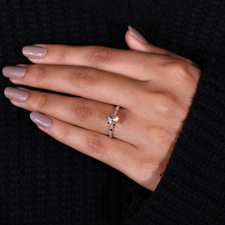 Handmade jewellery ring with a diamondrensu uk design and rose gold finish.