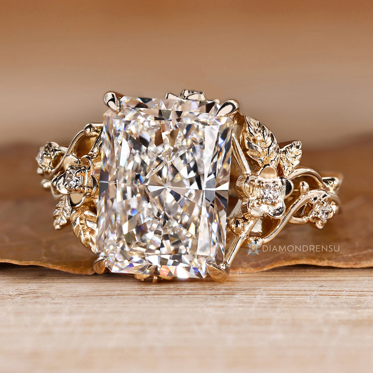 Radiant cut engagement ring with art deco style.