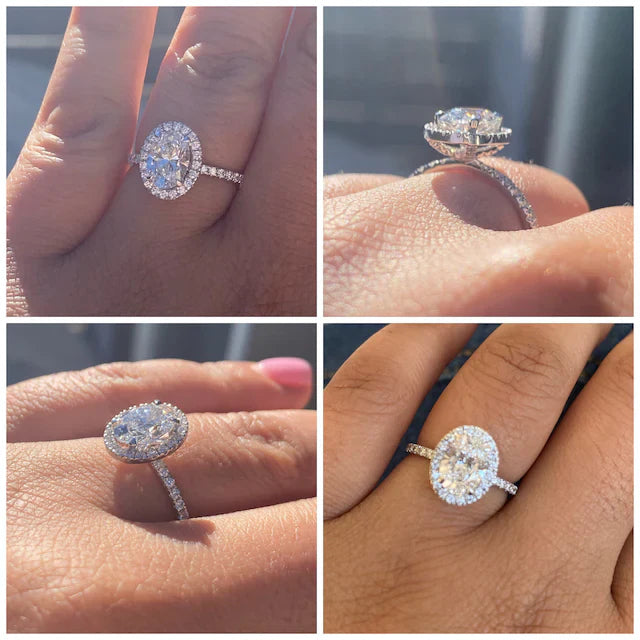 White Gold Oval Cut Ring With Pave Band