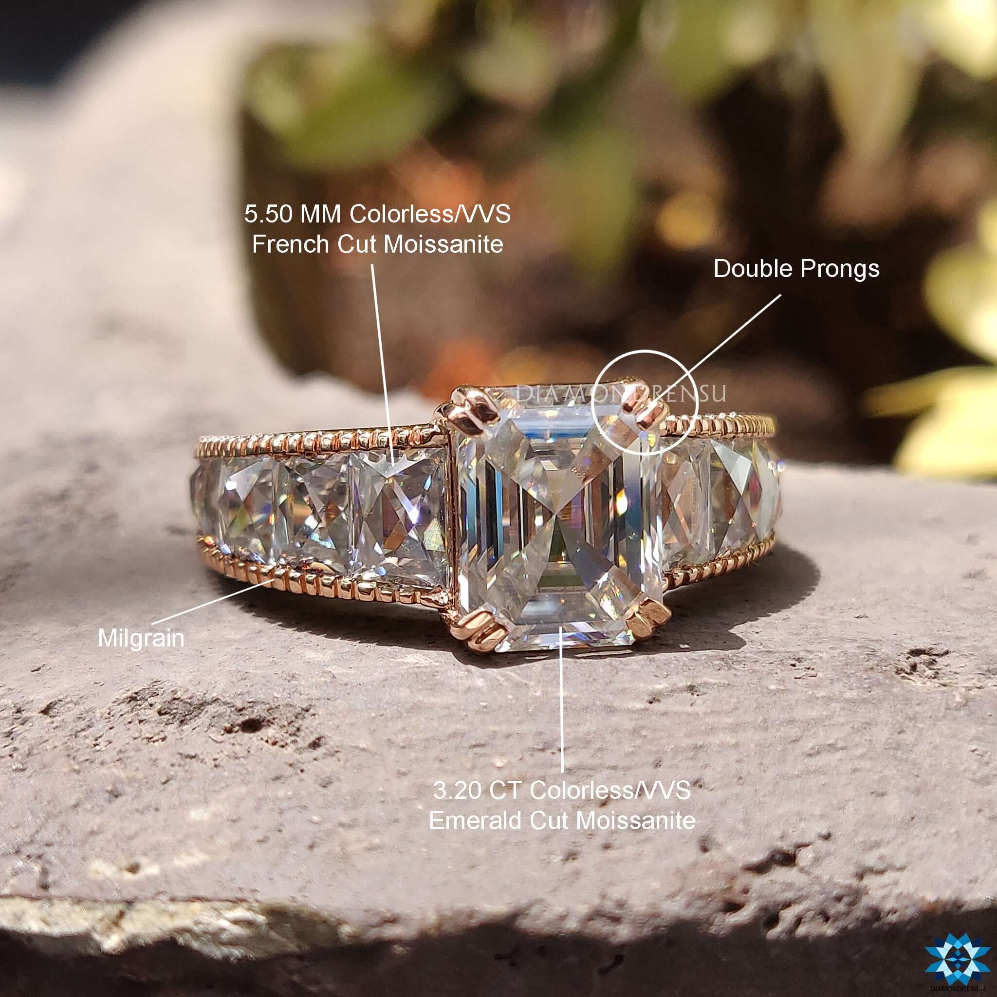 Handmade rose gold moissanite ring.