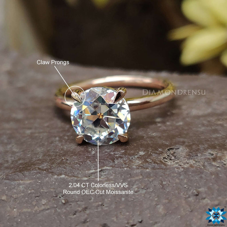 A stunning moissanite solitaire engagement ring in a vintage-inspired design, perfect for modern brides.