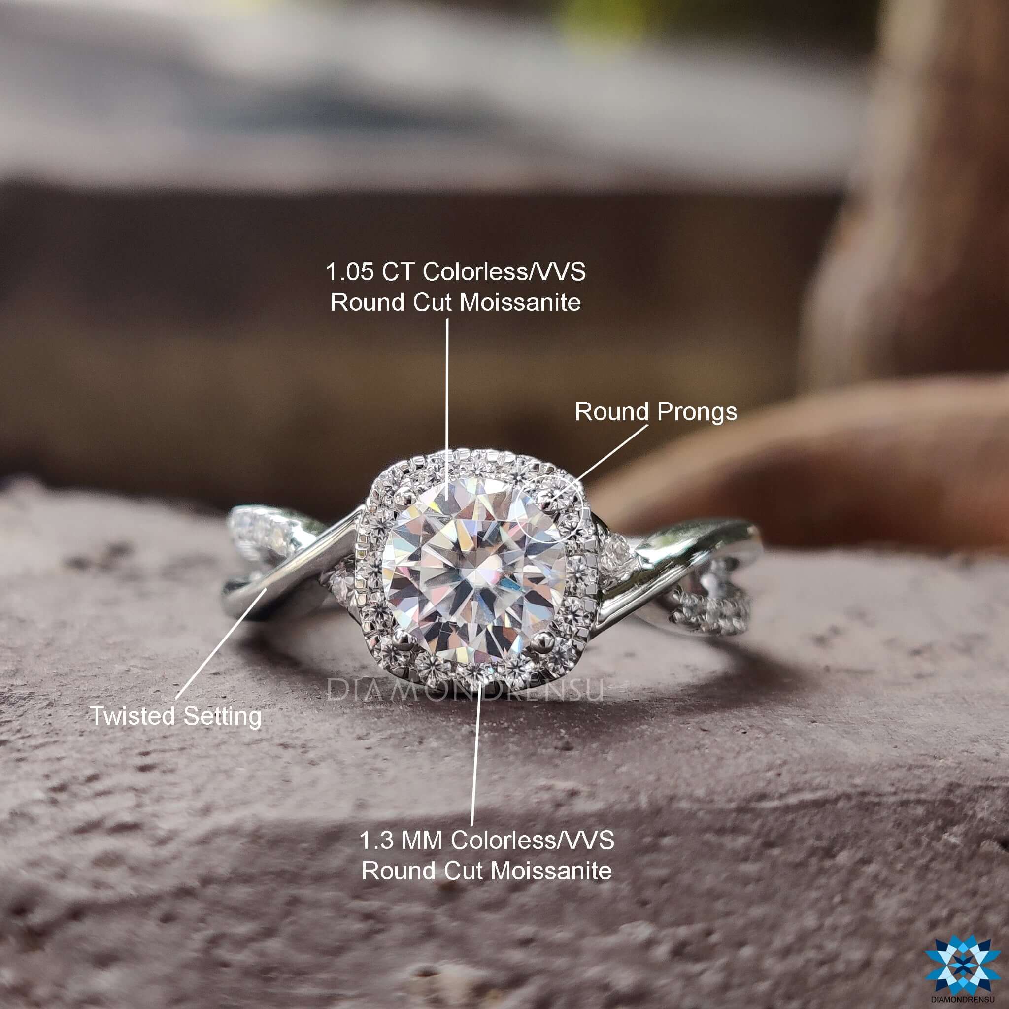 White gold engagement ring twisted shank ring