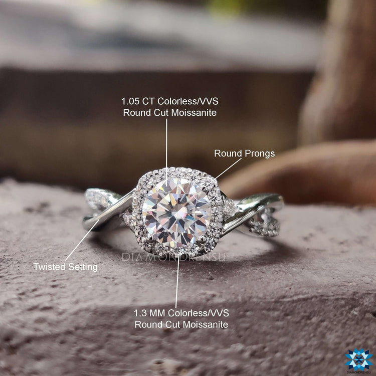White gold engagement ring twisted shank ring