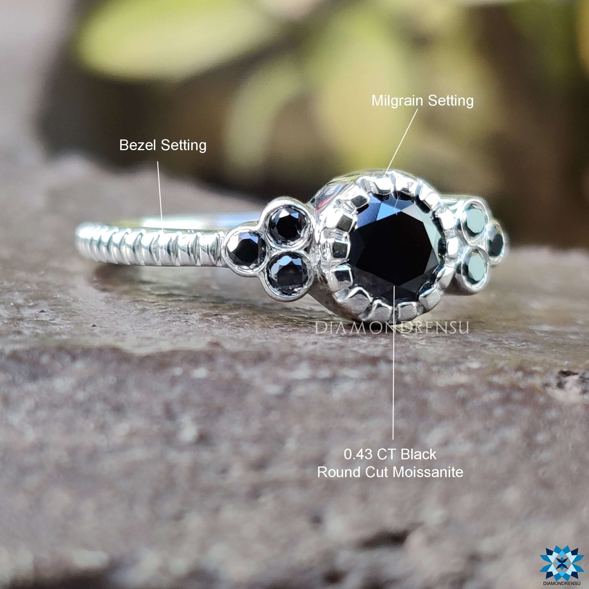 black moissanite engagement ring milgrain ring custom ring handmade ring moissanite for engagement ring