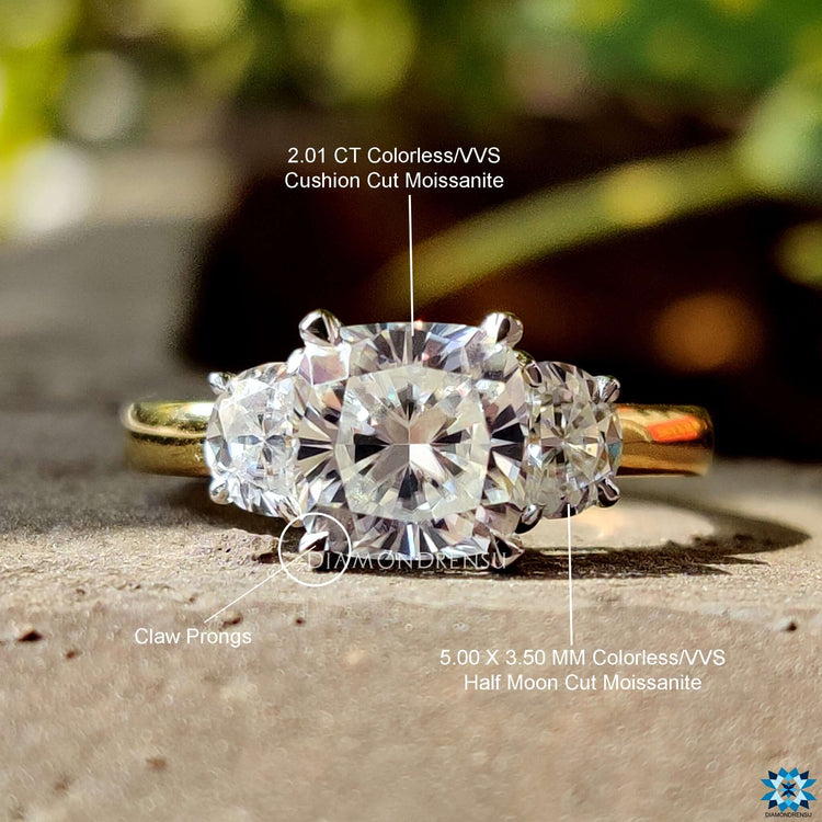 Buy moissanite ring online in a two tone metal combination.