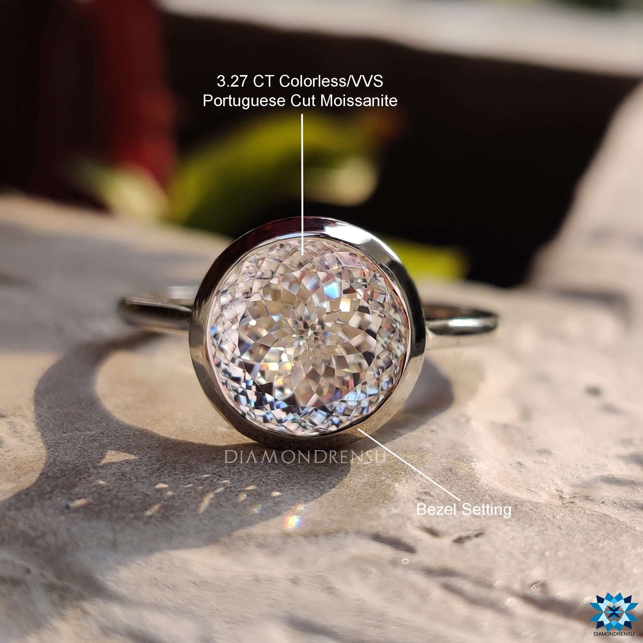 Buy Portuguese cut moissanite engagement ring online.