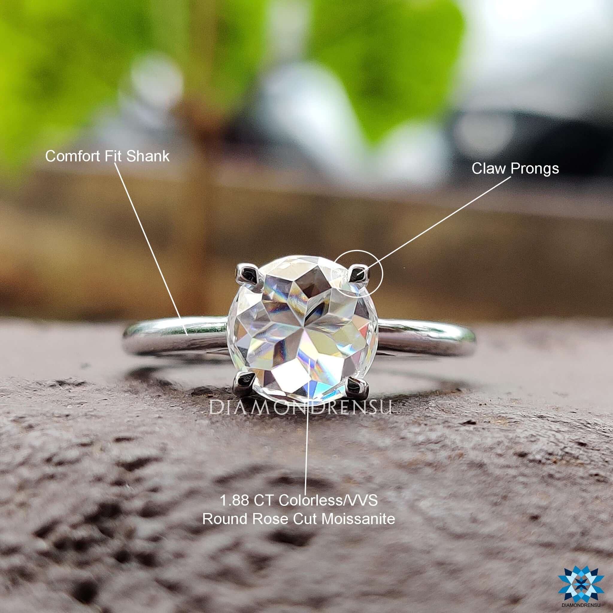 Buy handmade rose cut moissanite engagement ring.