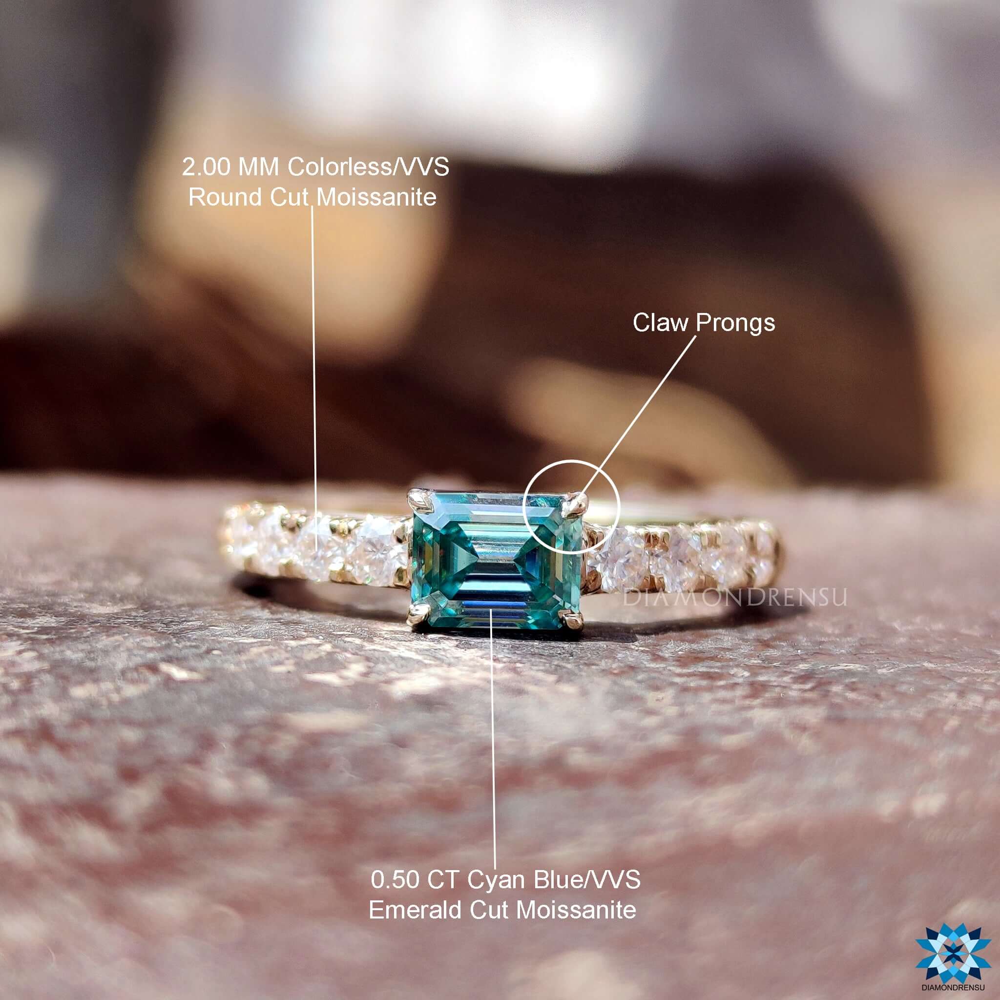 Diamondrensu UK east west emerald cut ring.