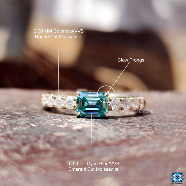 Diamondrensu UK east west emerald cut ring.
