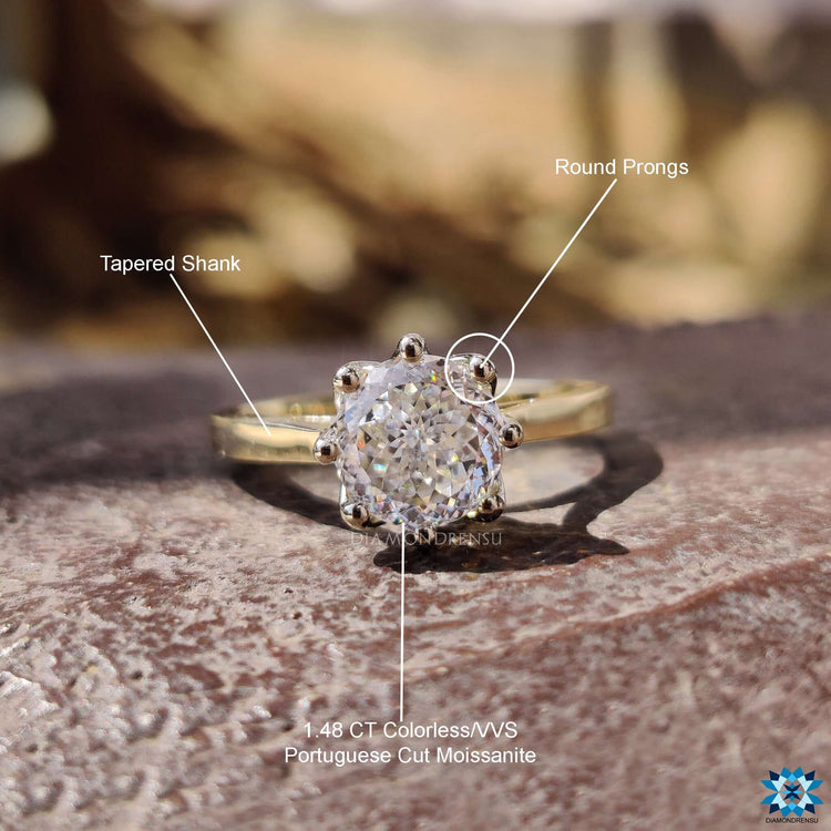 Handmade jewellery ring with moissanite solitaire.