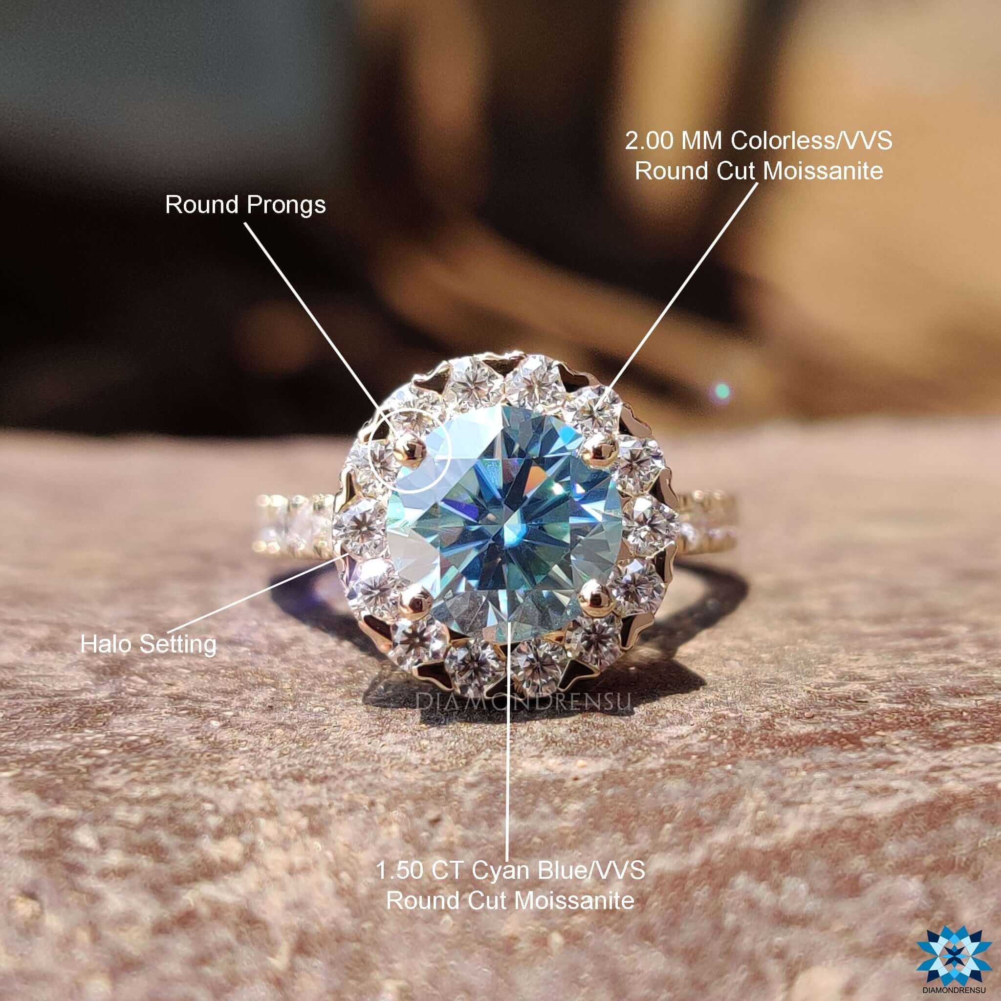 Diamondrensu UK round cut moissanite engagement ring.