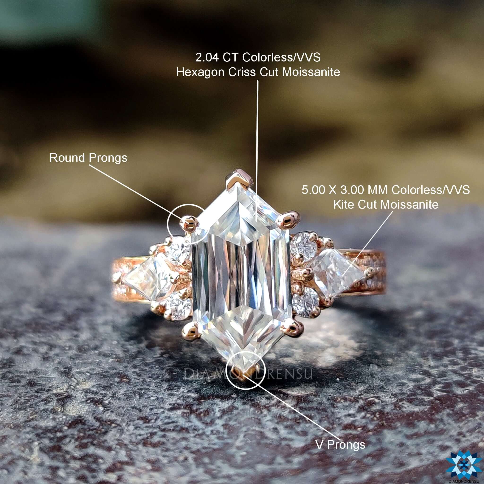 Buy moissanite ring with double row pave band.