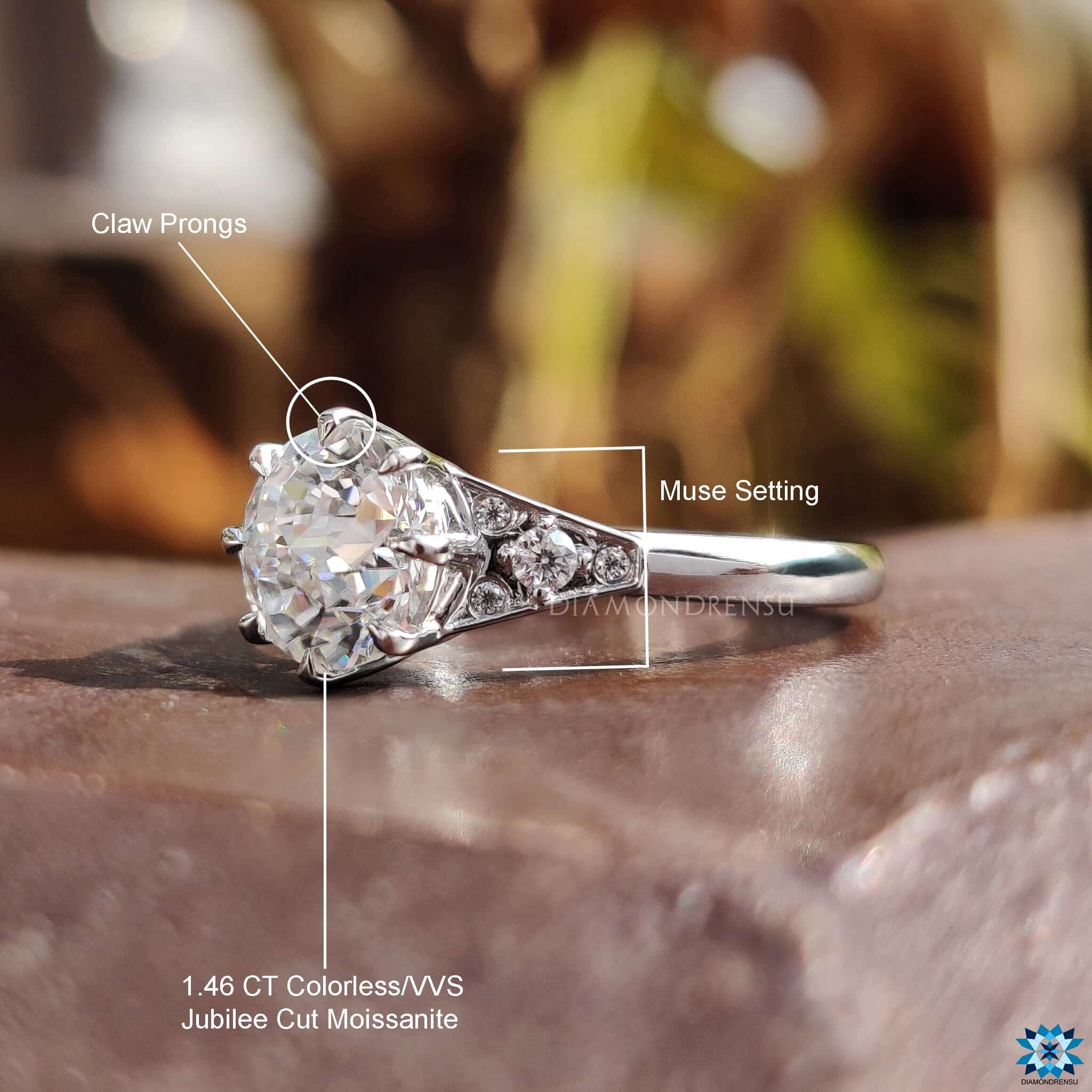 White gold engagement ring with Jubilee cut.
