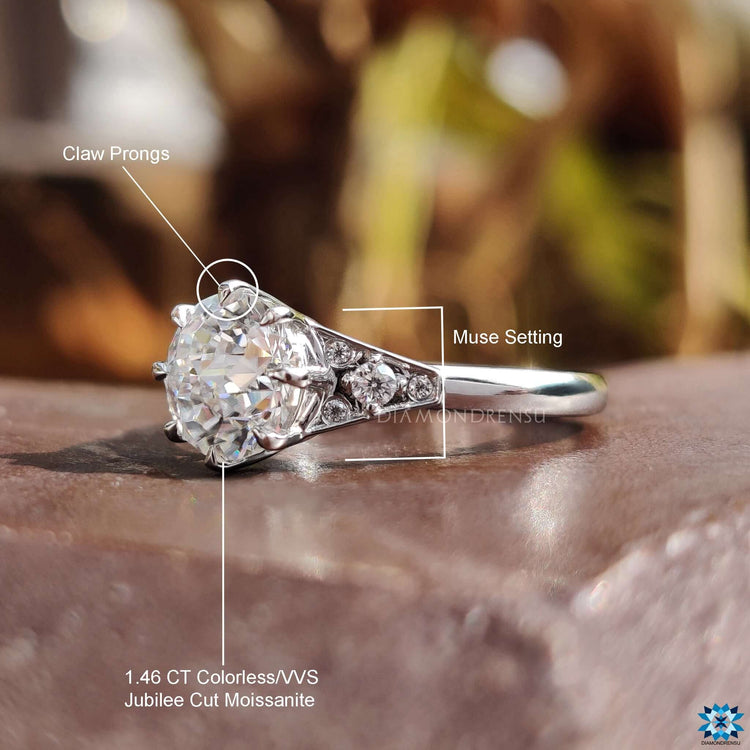 White gold engagement ring with Jubilee cut.