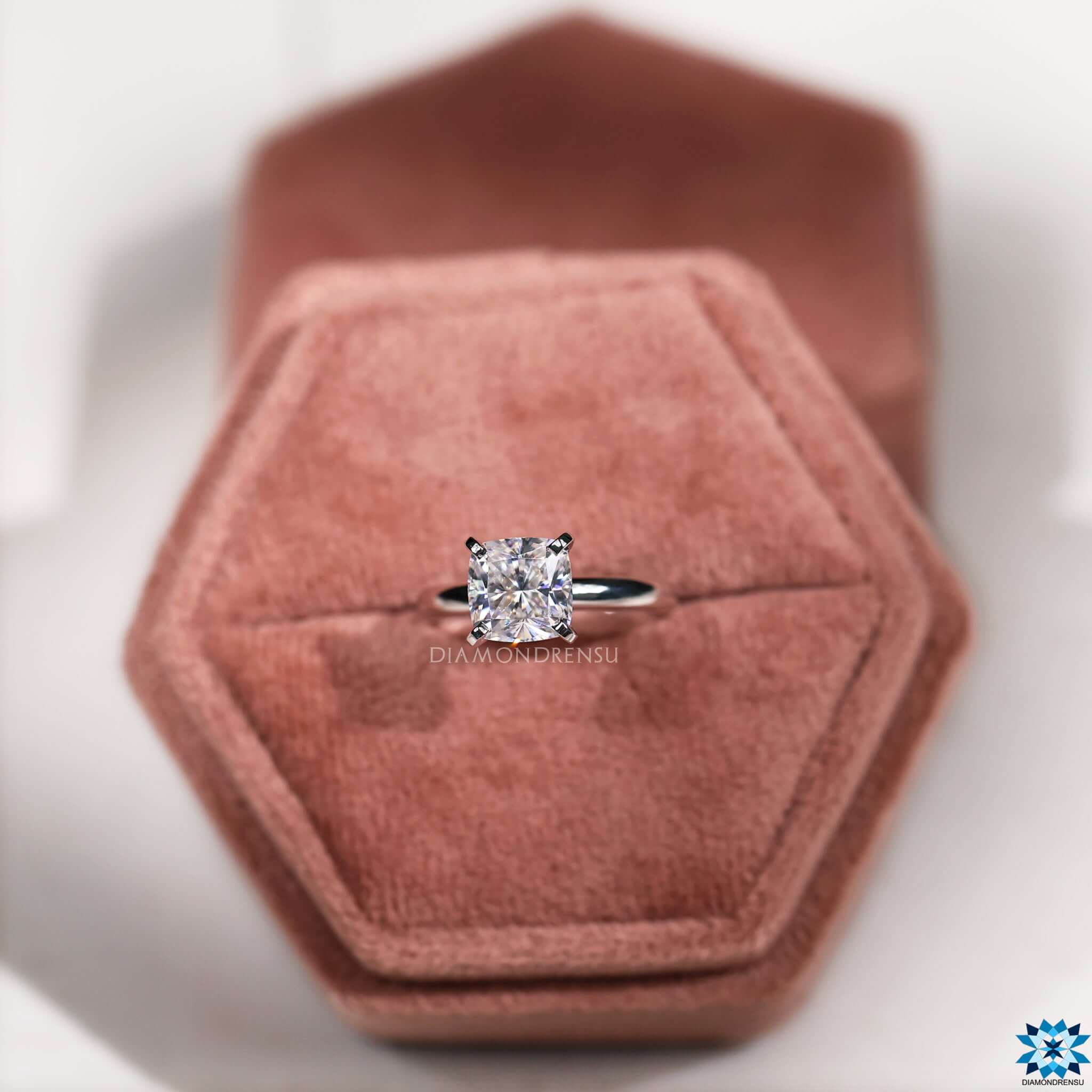White gold ring, moissanite for engagement ring, handmade jewellery, cushion ring.