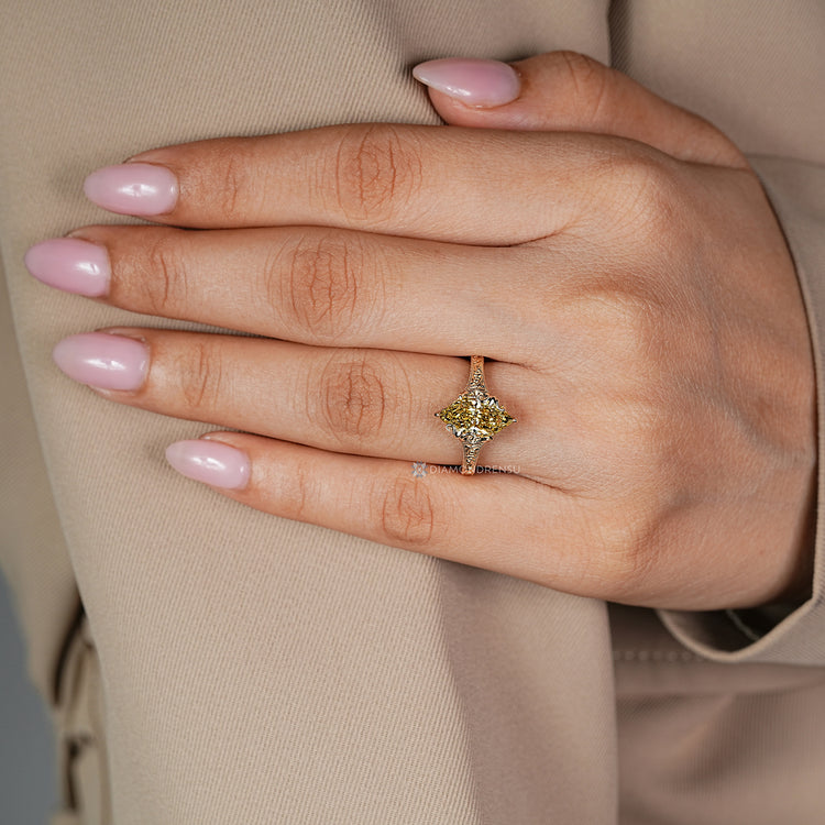 Art Deco ring with tulip and cathedral setting.