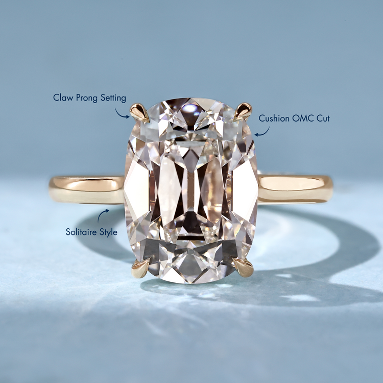 Lab grown diamond solitaire engagement ring with cathedral setting.