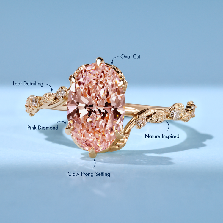 Diamondrensu UK handmade oval ring with pink centre diamond.
