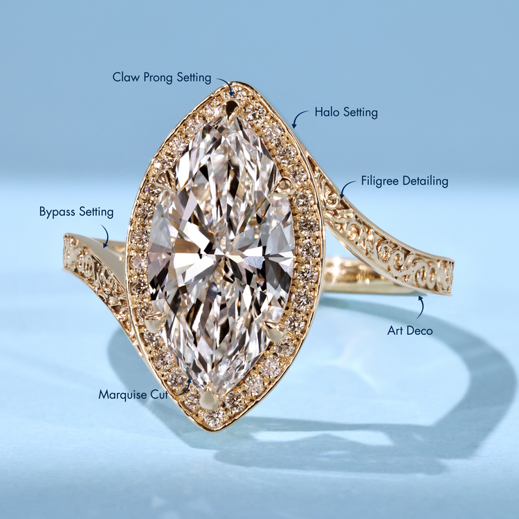 Diamondrensu UK pavé engagement ring with marquise diamond.