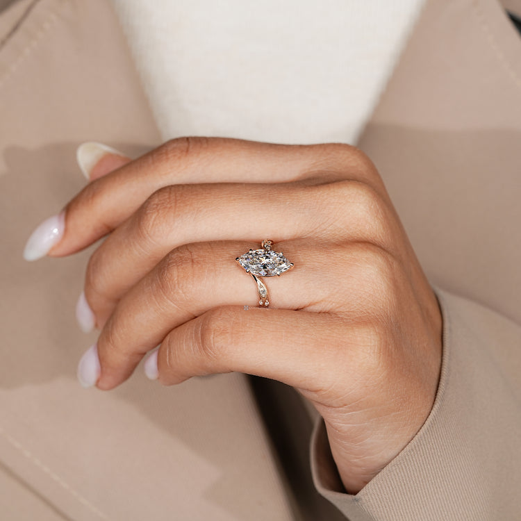 IGI certified marquise cut diamond engagement ring.