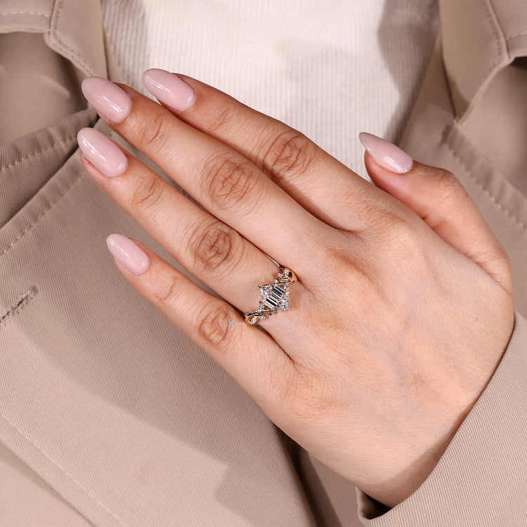 IGI certified hexagon cut diamond ring handmade.
