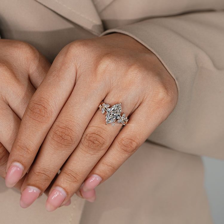Handmade lab grown marquise diamond ring.