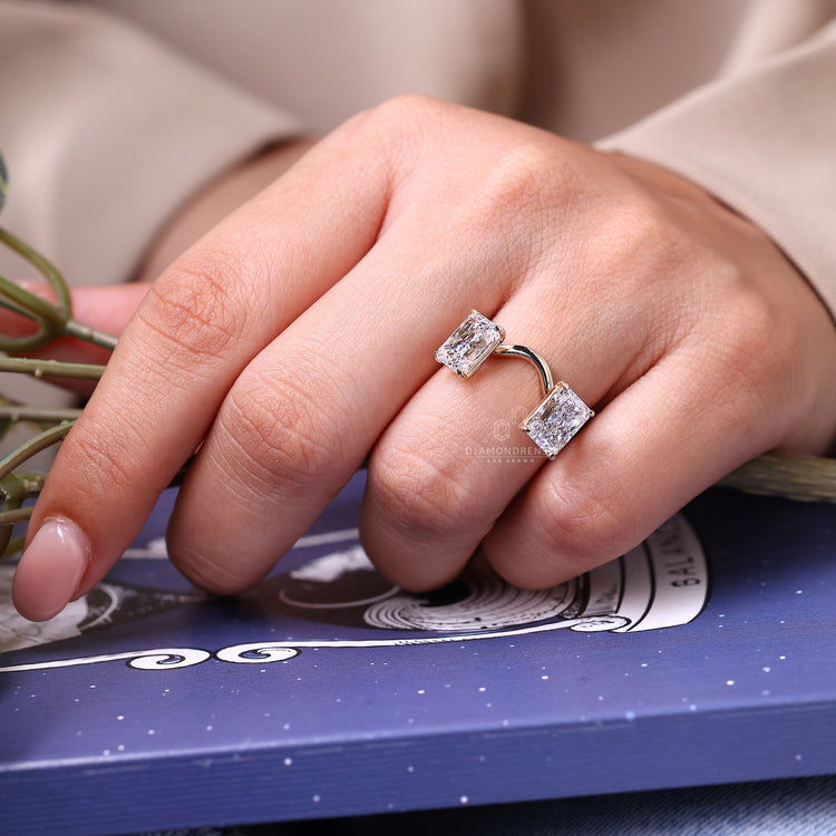 IGI certified radiant diamond ring with claw prong setting.