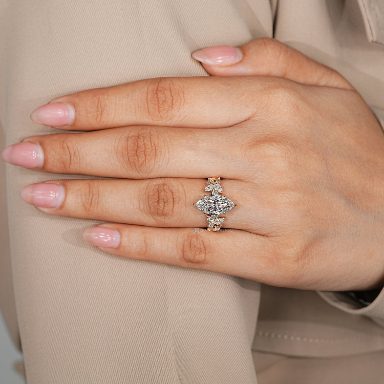 IGI certified lab grown marquise diamond ring.
