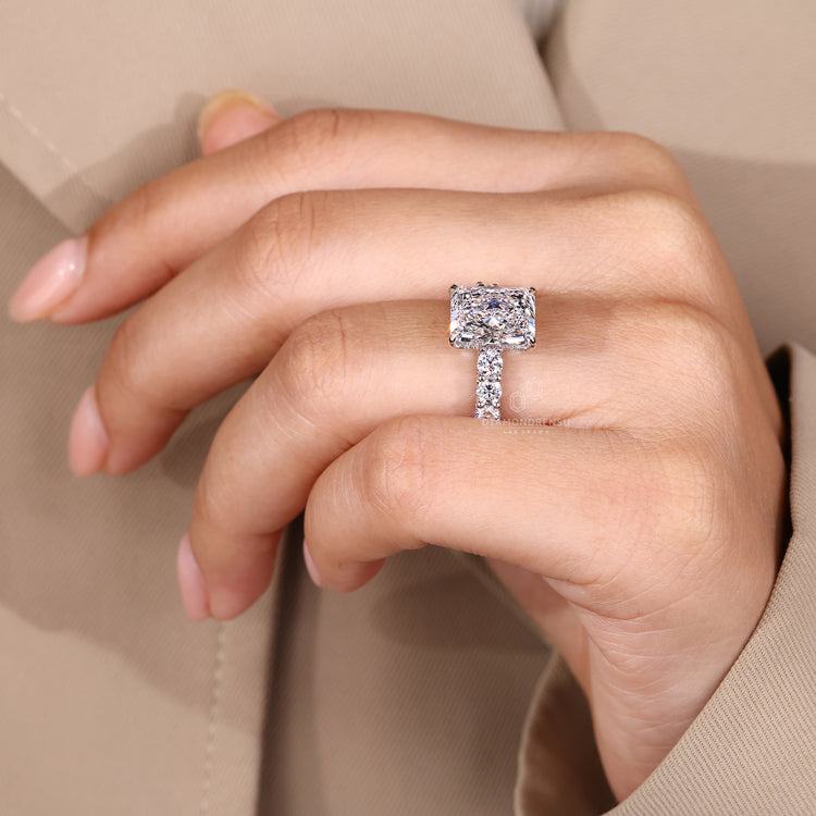 IGI certified radiant diamond ring with micro pave design.