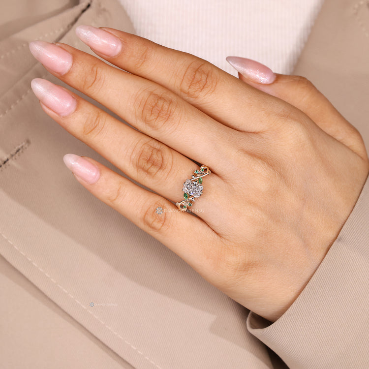 Lab grown diamond radiant cut engagement ring.