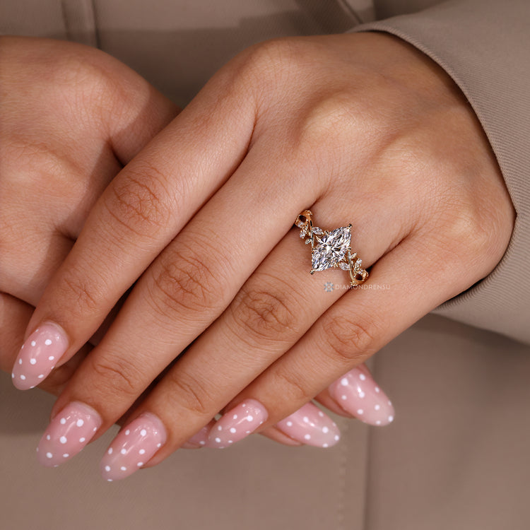 IGI certified marquise cut diamond engagement ring.