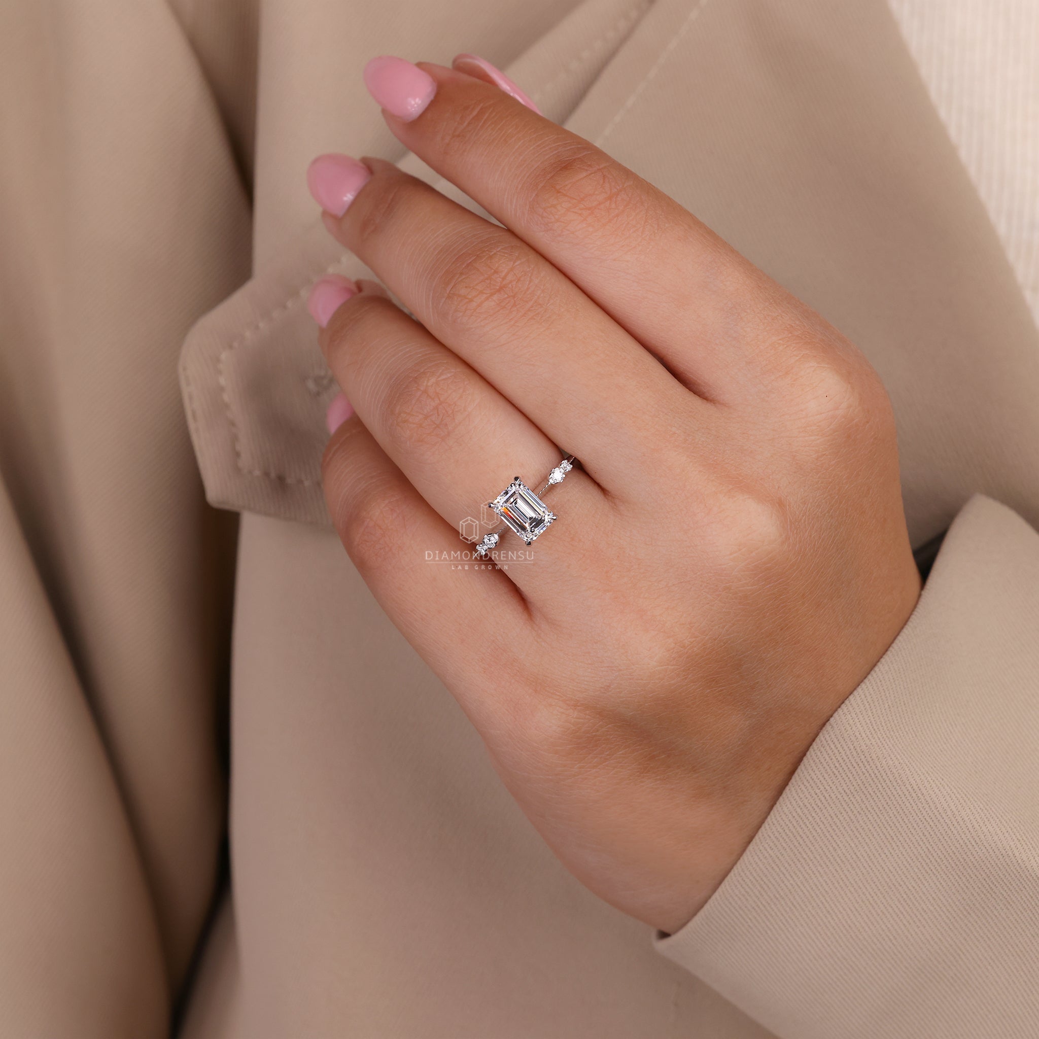 Handmade ring includes milgrain and knife edge details.