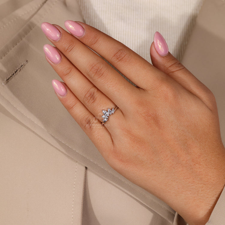 Custom diamond band handmade with lab grown marquise diamonds.