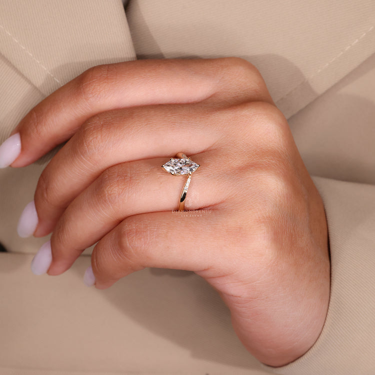 Lab grown diamond ring in tapered shank band look.