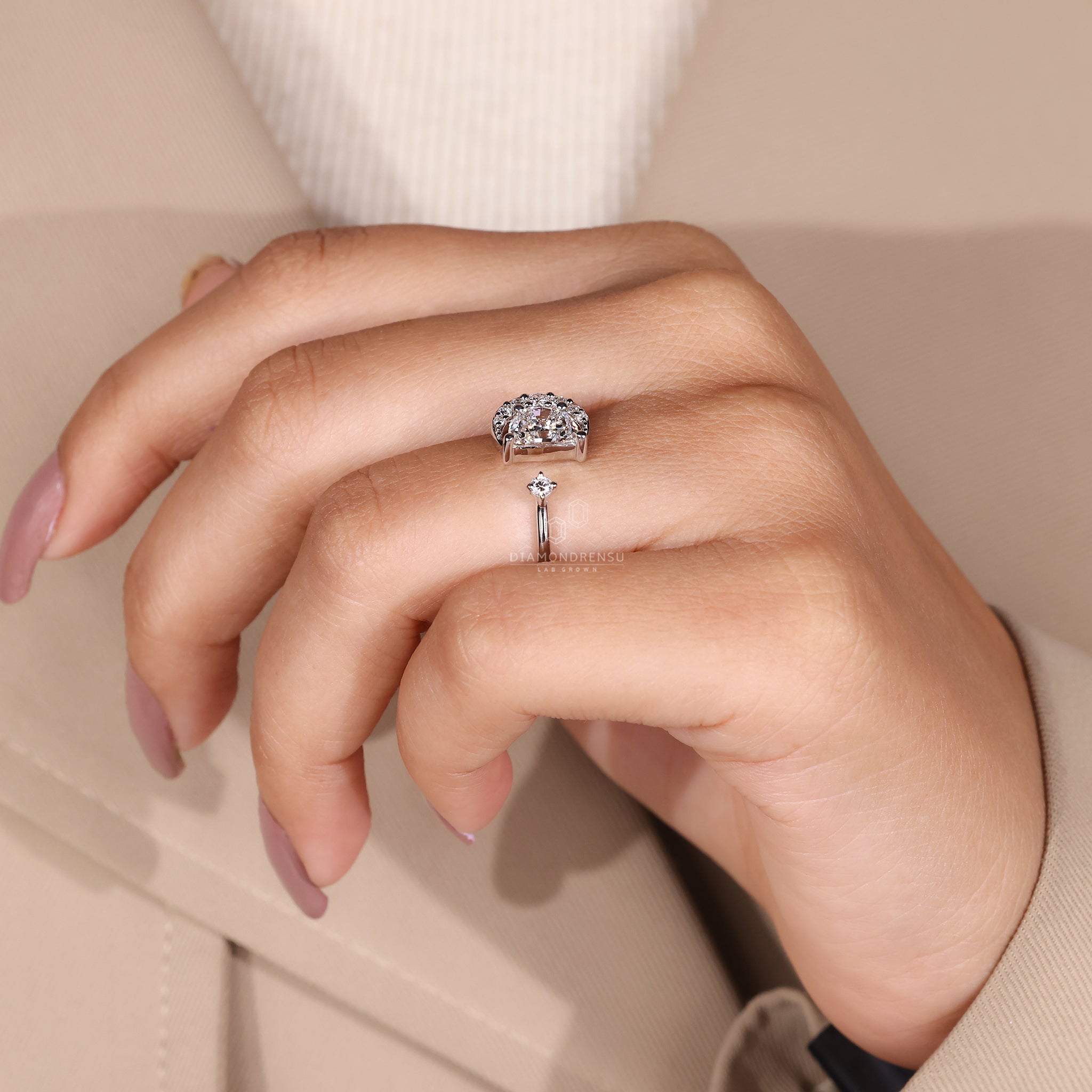 Open gap engagement ring with lab grown diamonds