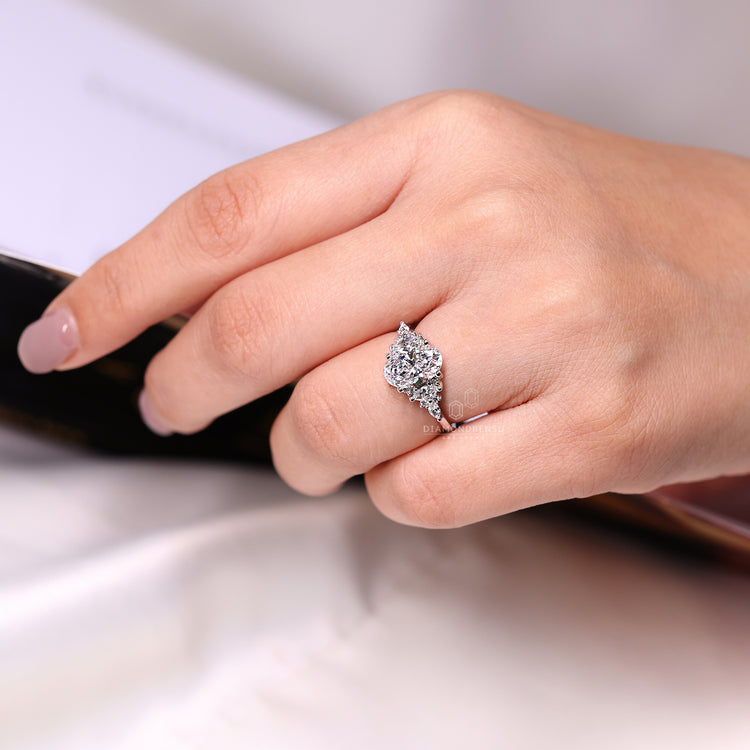 IGI certified oval diamond ring with tapered shank band.