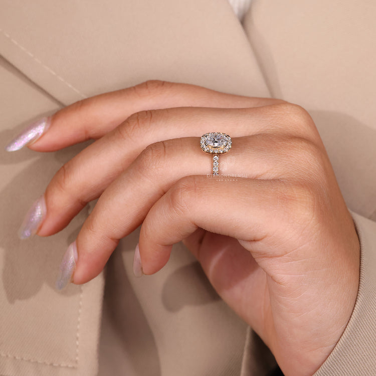 Handmade ring with round cut pave diamonds.