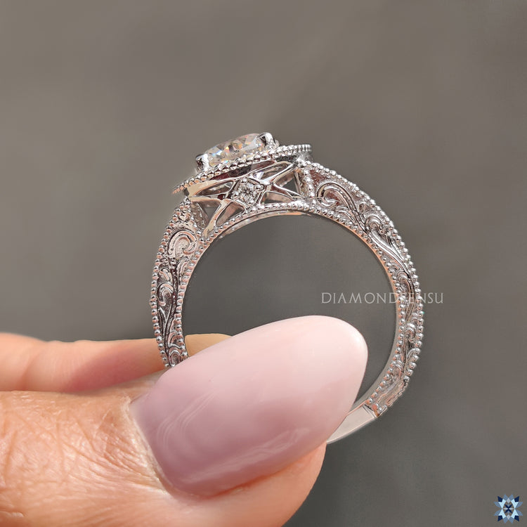 Art deco ring with round cut engagement ring