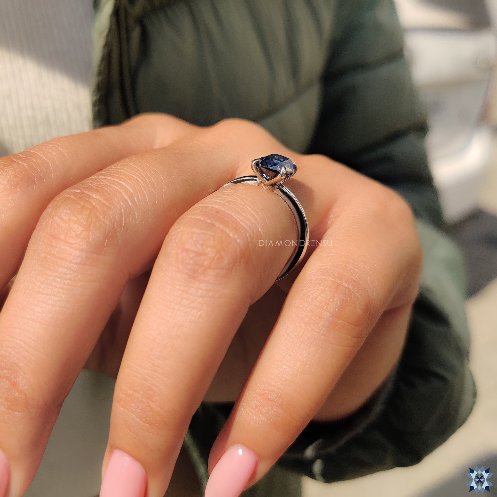 Cushion engagement ring with white gold ring