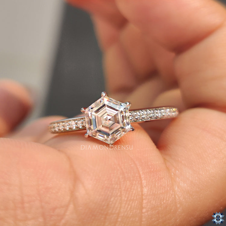 Pave setting ring with moissanite ring