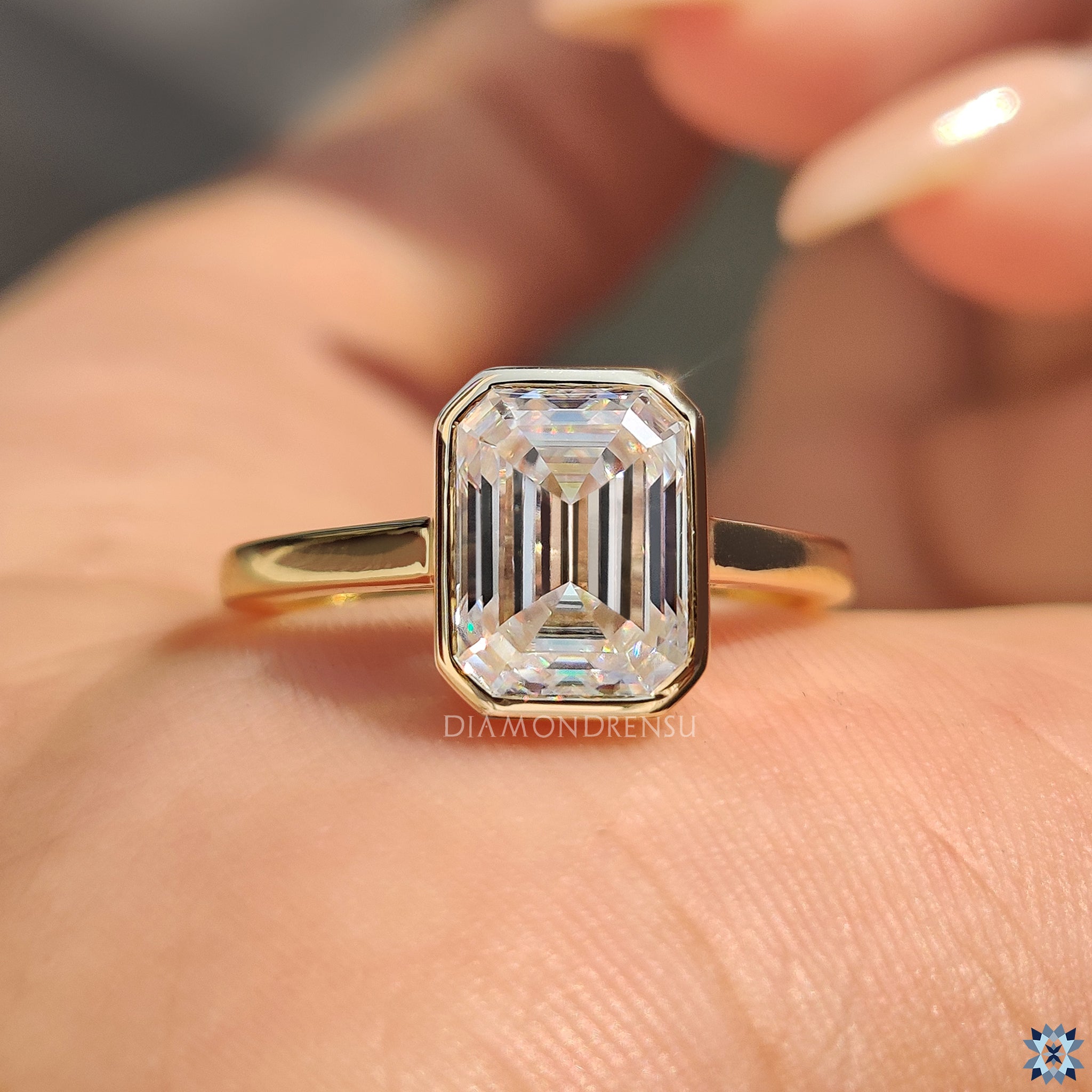 Emerald Cut Engagement Ring with cathedral setting ring