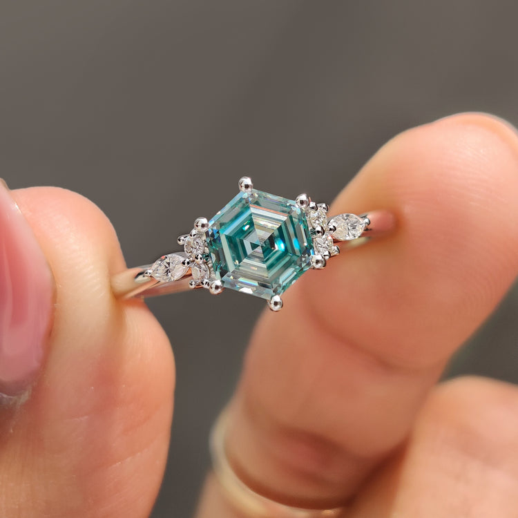 Hexagon Engagement Ring in white gold ring