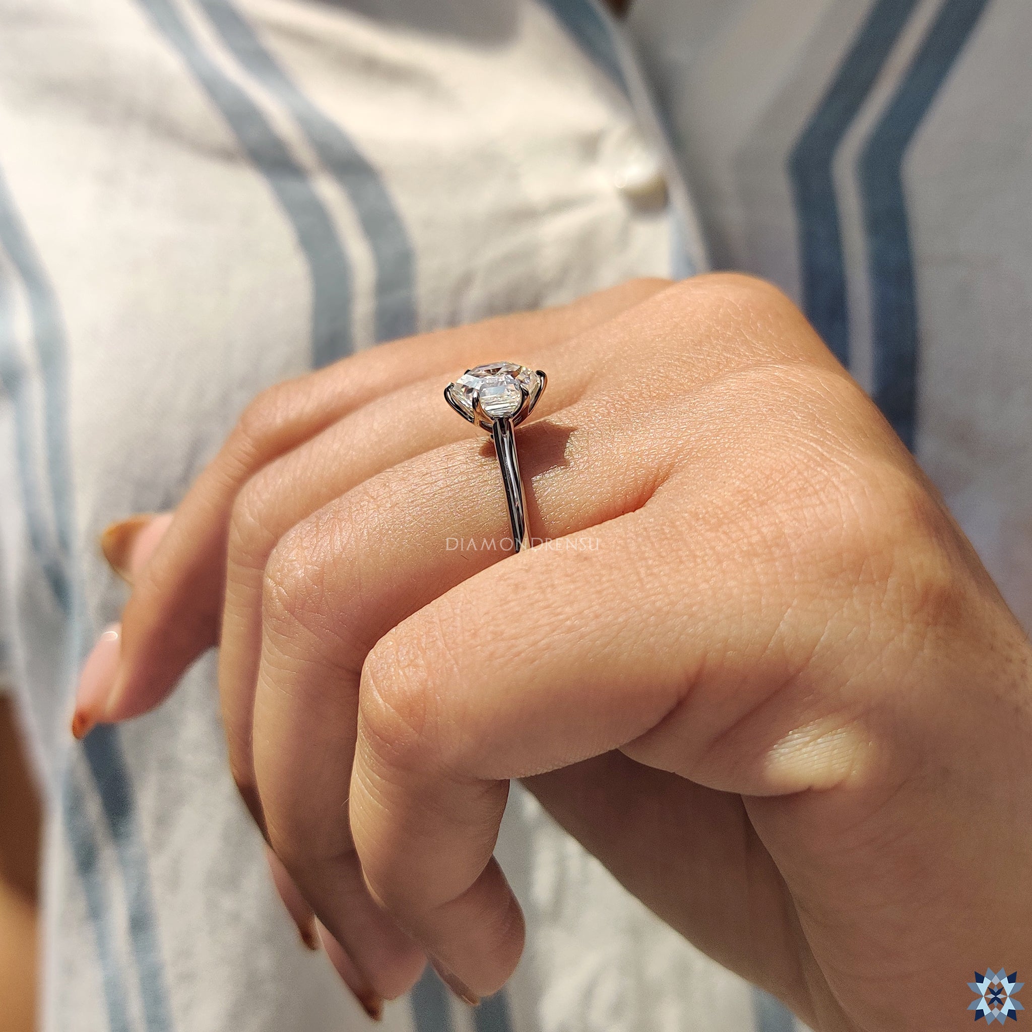 Moissanite ring UK with a modern hexagon shape and 6 prong claw setting.