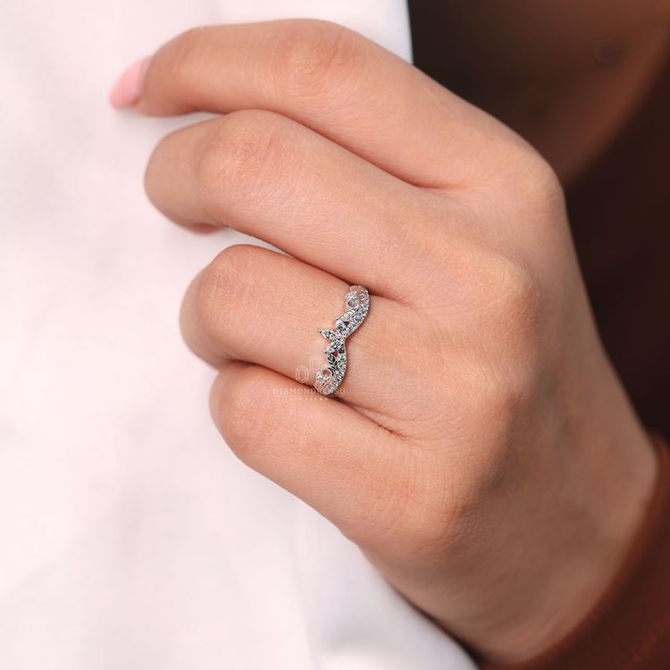 Marquise diamond wedding band with half eternity style.