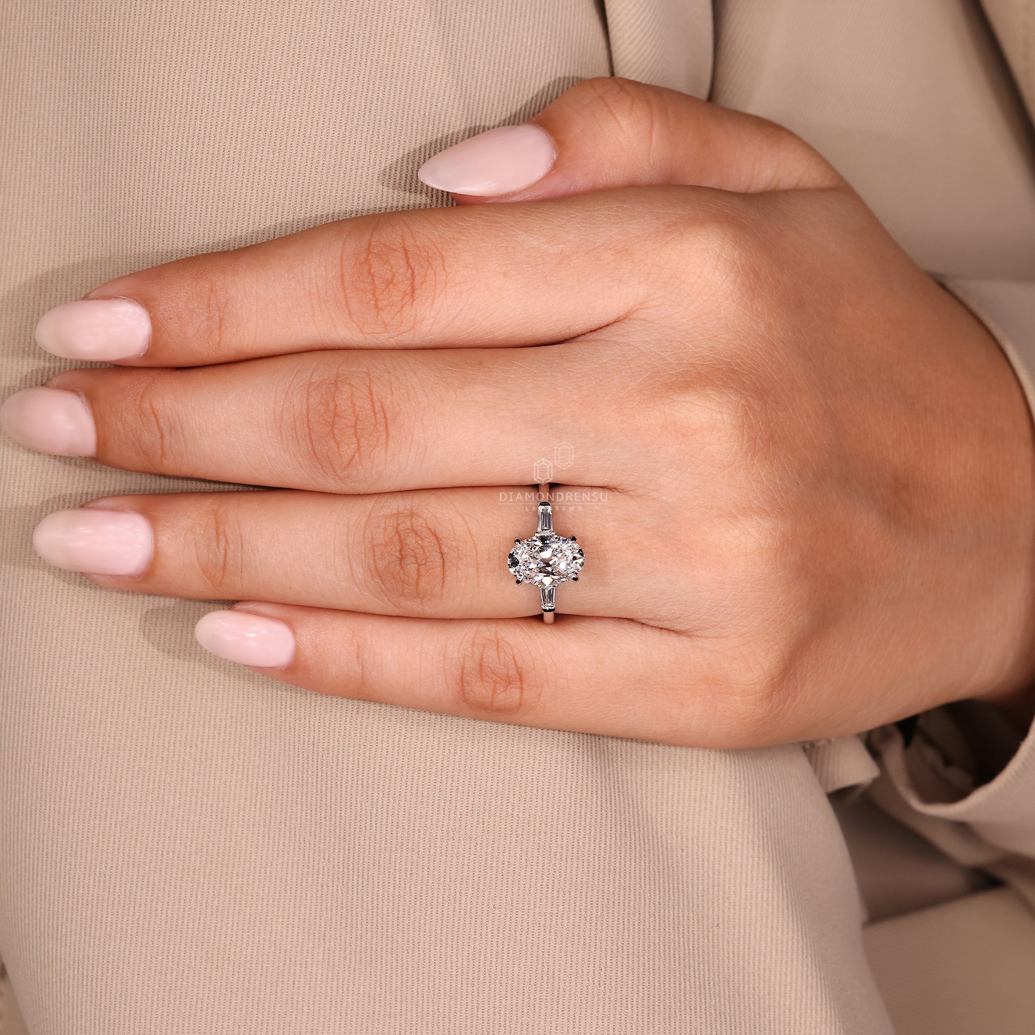 Handmade lab grown diamond ring with bar and prong setting