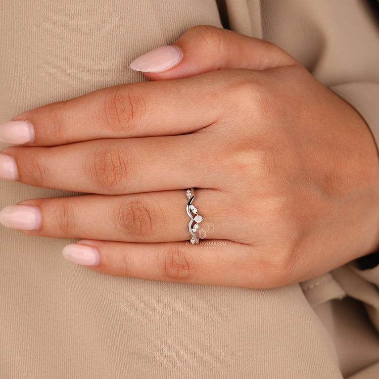 Lab grown diamond band with moonstone details.
