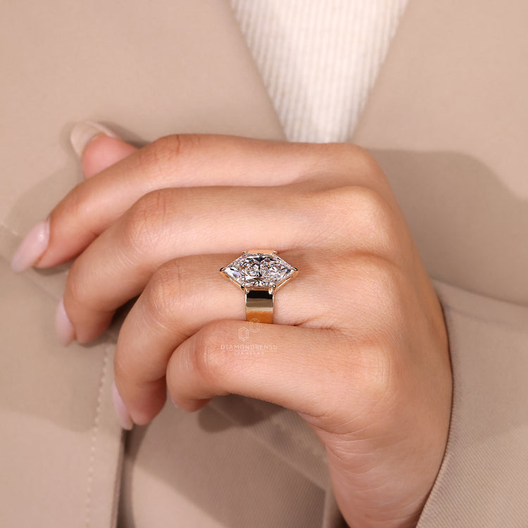 Lab grown marquise diamond ring with basket setting design