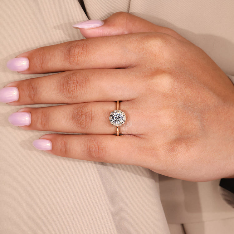 Hidden diamond detail in vintage yellow gold ring