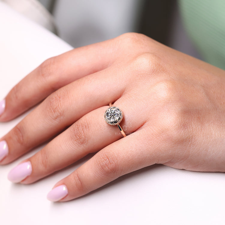 Lab grown solitaire diamond ring in vintage design